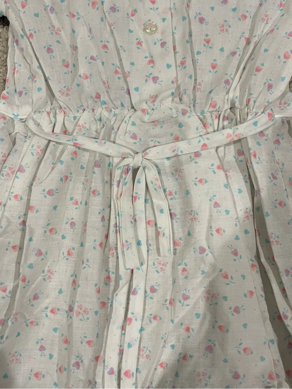 Vtg Winnie The Pooh Disney Girl Dress Size 6 Ditsy Floral White Spring USA Made